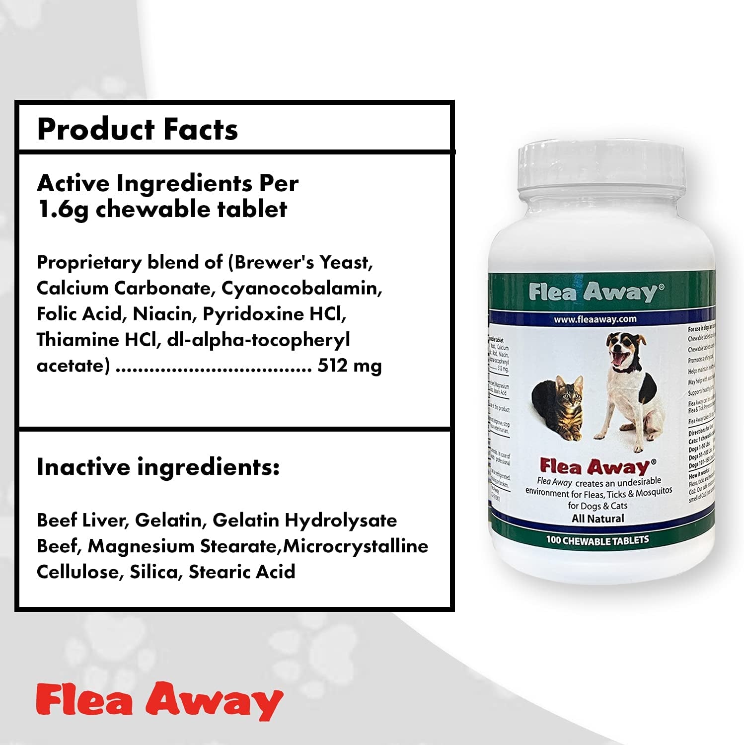 All Natural Supplement for Fleas, Ticks, and Mosquitos Prevention for Dogs and Cats, 100 Chewable Treat Tablets, Single