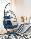 Patio Hanging Swing Egg Chair Rattan Wicker With Steel Frame and UV Resistant Cushion