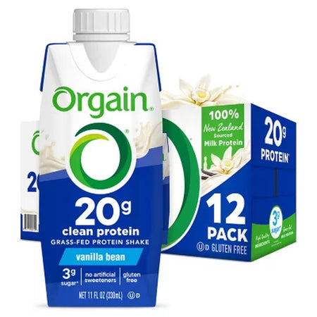 Orgain 20G Clean Protein Grass-Fed Protein Shake, Vanilla Bean 11 Fl. Oz., 12 Pk.