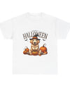 Unisex Golden Retriever Halloween Tee – Playful Dog in Witch Hat & Pumpkins Design