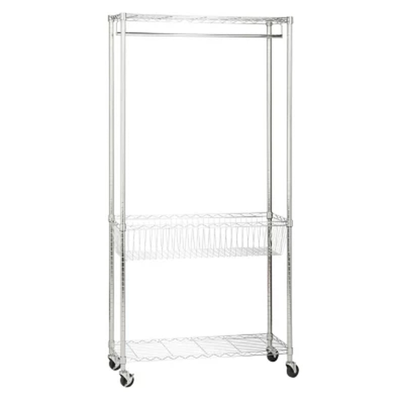 Honey-Can-Do Chrome Rolling Laundry Clothes Rack with Shelves