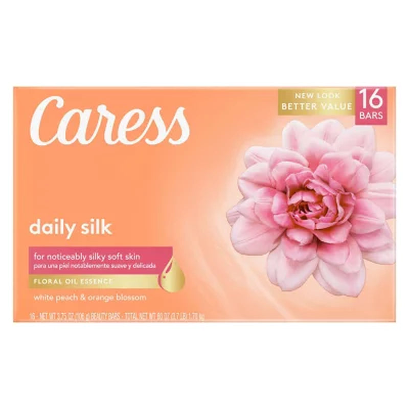 Caress Silkening Daily Silk Beauty Bar, White Peach & Orange Blossom, 3.75 Oz., 16 Ct.