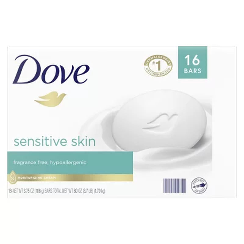 Dove Beauty Bar Soap, Sensitive Skin, 3.75 Oz., 16 Ct.