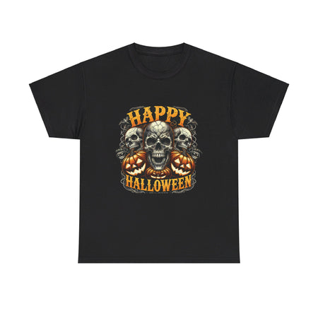 Spooky Skull and Pumpkin Halloween Design Unisex Heavy Cotton Tee