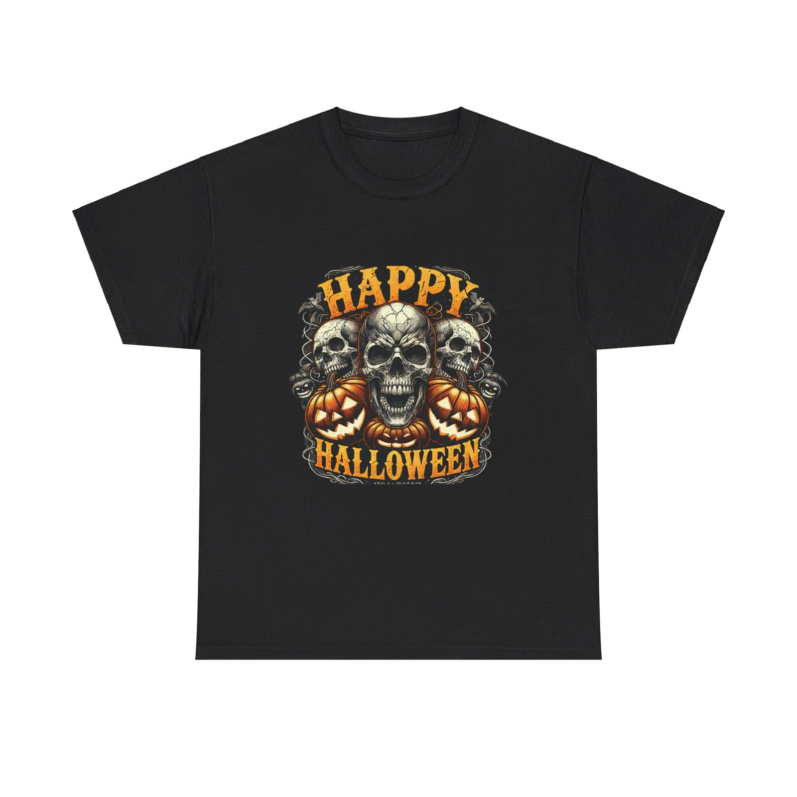 Spooky Skull and Pumpkin Halloween Design Unisex Heavy Cotton Tee