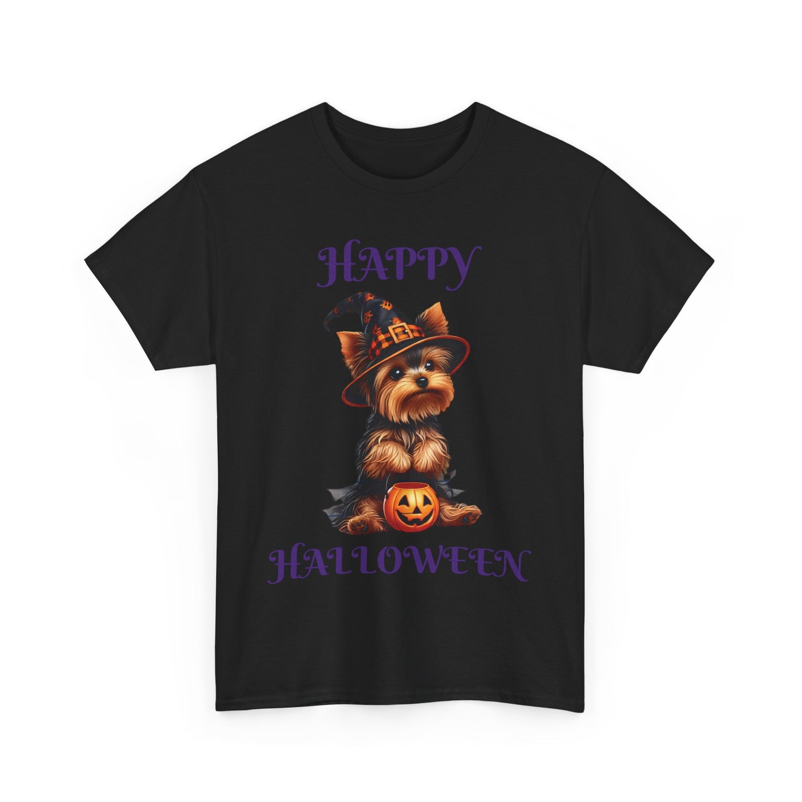 Yorkie Witch Trick-or-Treat Delight Unisex Heavy Cotton Tee – Halloween Dog Lovers Shirt