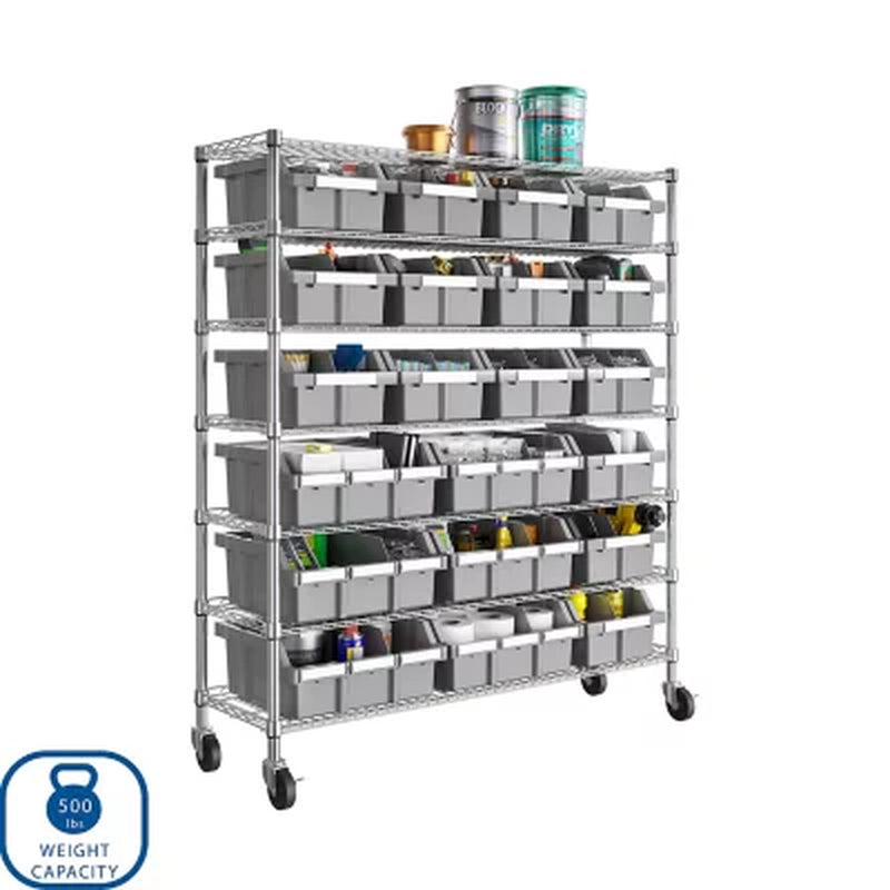 Seville Classics Extra Wide 7-Tier NSF 21-Bin Rack, 48" W X 14" D X 56" H