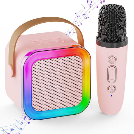 Mini Karaoke Machine for Kids,Portable Bluetooth Speaker, Wireless Mics (CHOOSE)