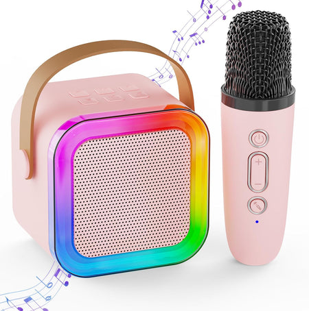 Mini Karaoke Machine for Kids,Portable Bluetooth Speaker, Wireless Mics (CHOOSE)