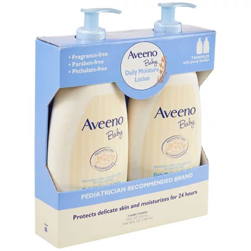 Aveeno Baby Daily Moisture Lotion with Pump, 24Hr Protection 18 Fl. Oz., 2 Pk.