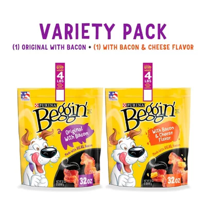 Purina Beggin' Strips Dog Treats, Bacon & Bacon + Cheese Flavors, 32 Oz., 2 Pk.