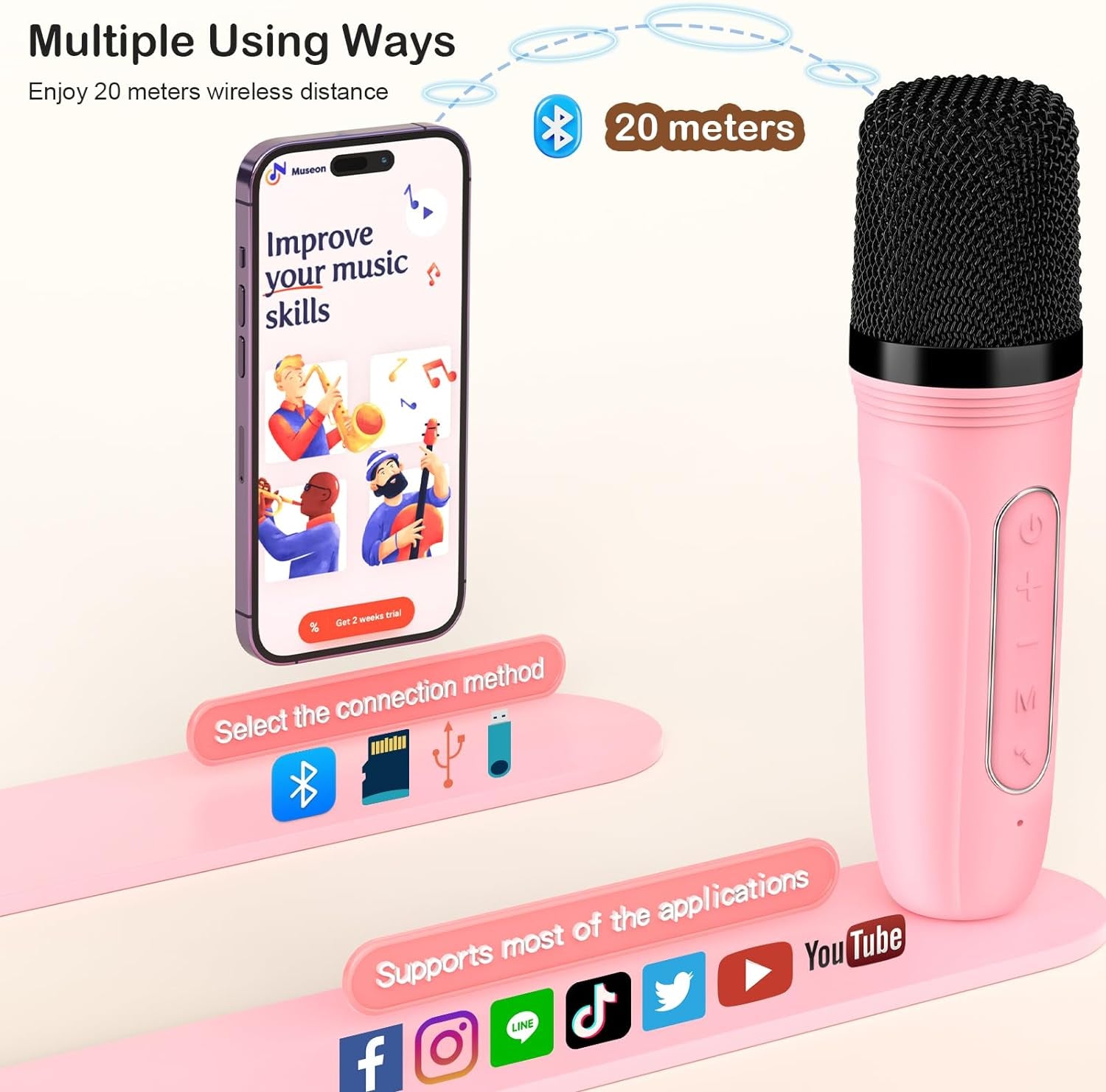 Karaoke Machine for Kids & Adults, Mini Portable Bluetooth Speaker with Microphones, Home Party Karaoke Speaker 