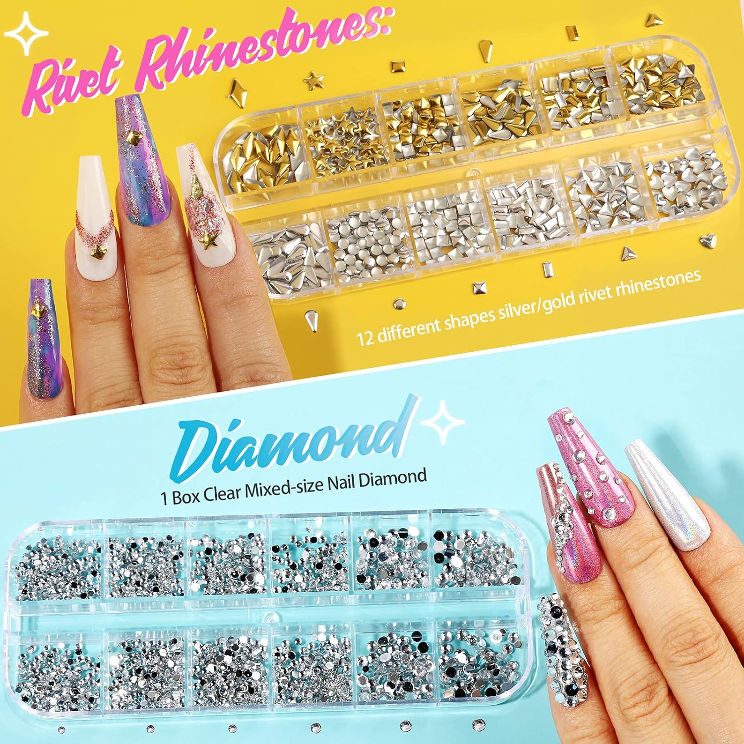 Buchona Nail Set: 41-Box Kit with Rhinestones, Gems, and Flakes for Creative Nail Art Designs – Perfect Nail Accessories