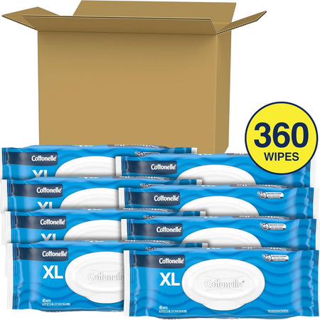 XL Flushable Wet Wipes, Adult Wipes Large, 8 Flip-Top Packs, 45 Wipes per Pack (360 Total Wipes)