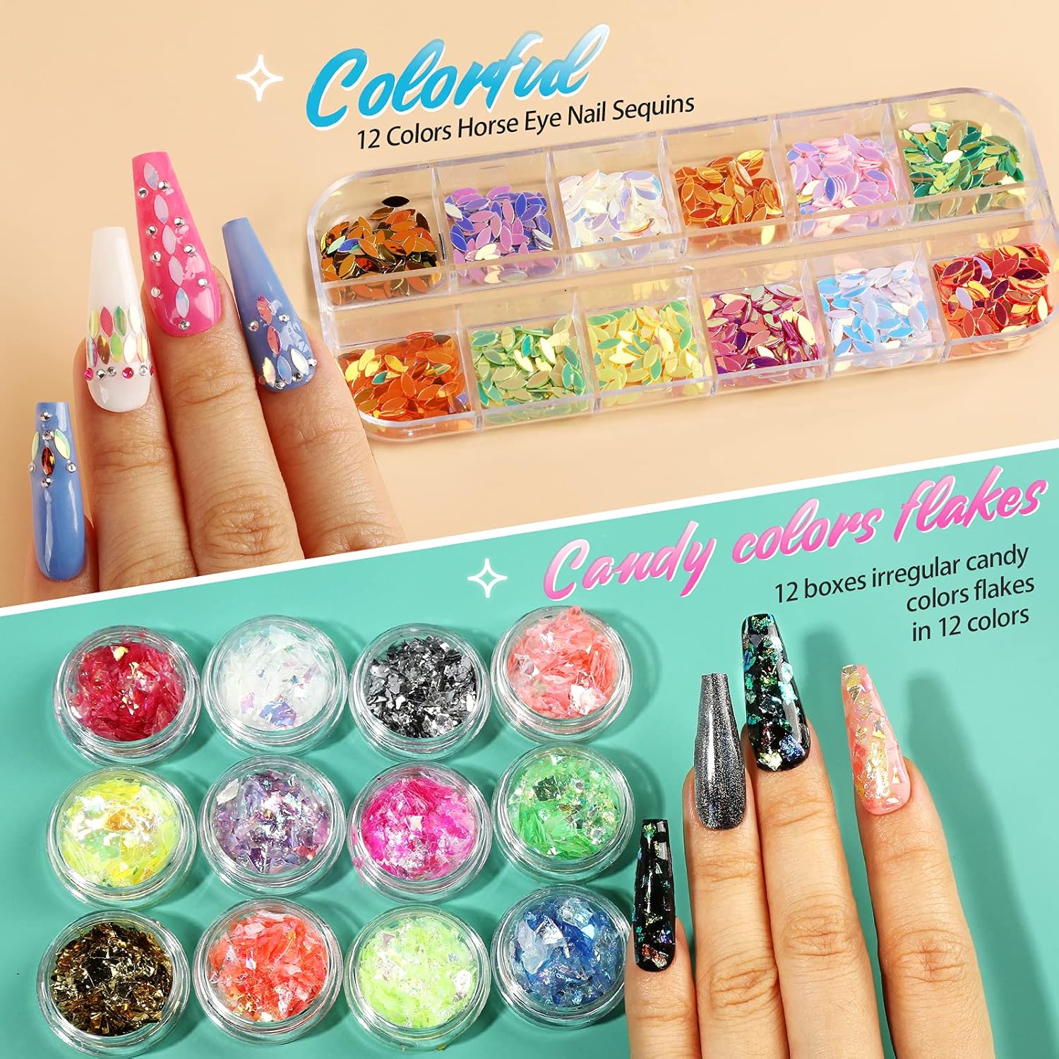 Buchona Nail Set: 41-Box Kit with Rhinestones, Gems, and Flakes for Creative Nail Art Designs – Perfect Nail Accessories