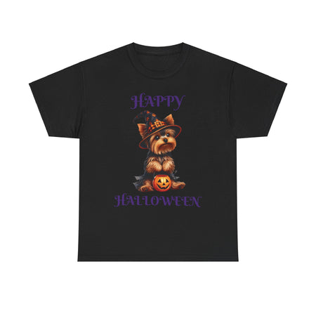 Yorkie Witch Trick-or-Treat Delight Unisex Heavy Cotton Tee – Halloween Dog Lovers Shirt