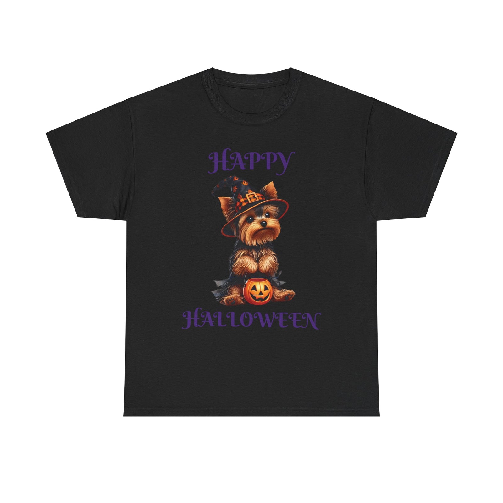 Yorkie Witch Trick-or-Treat Delight Unisex Heavy Cotton Tee – Halloween Dog Lovers Shirt