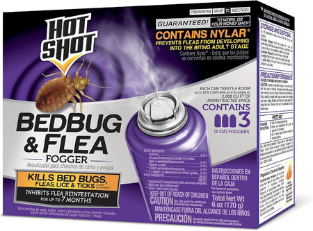 Bed Bug & Flea Fogger, 3 Count (Pack of 1), Kills Fleas Indoors, Get Rid of Fleas in House, Inhibits Reinfestation up to 7 Months