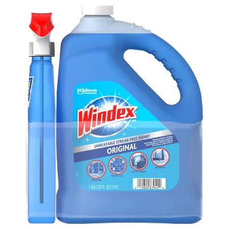 Windex Original Glass Cleaner, 1 Spray Bottle + 128 Fl. Oz. Refill