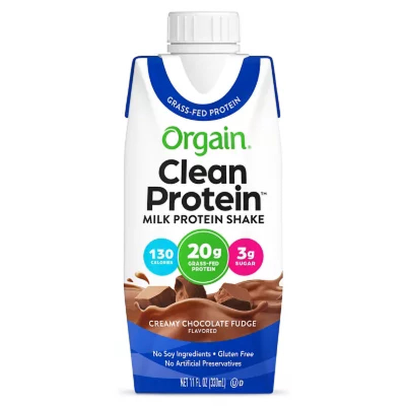 Orgain 20G Clean Protein Grass Fed Shake, Creamy Chocolate Fudge 11 Fl. Oz., 12 Pk.