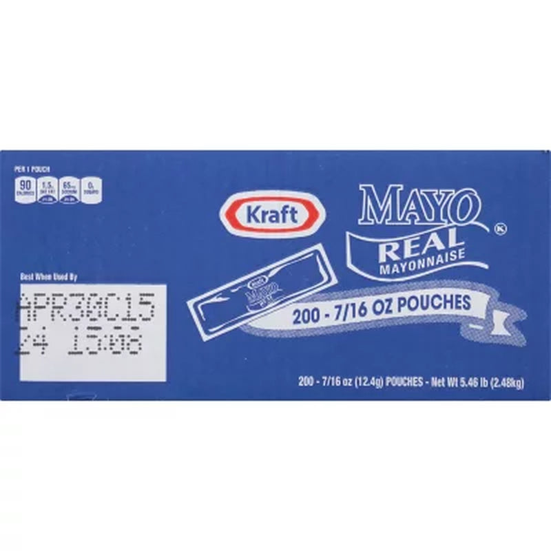 Kraft Real Mayo Mayonnaise Single Serve Pouches, 200 Ct.