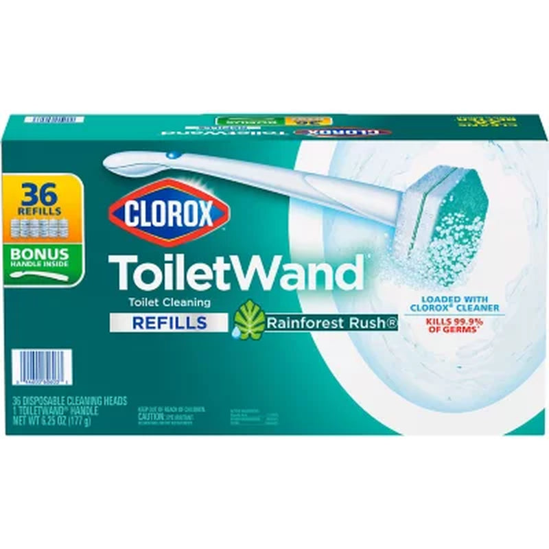 Clorox Toiletwand Toilet Cleaning Kit, Rainforest Rush, 1 Toiletwand Handle + 36 Refills