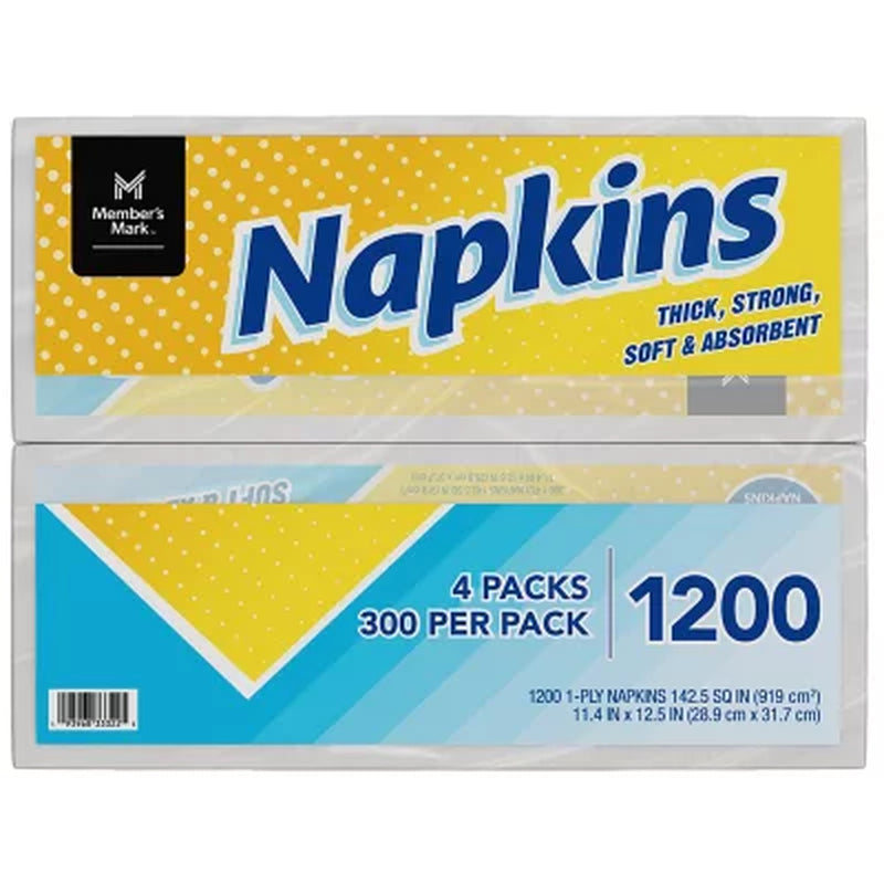 Member'S Mark 1-Ply Everyday White Napkins, 11.4" X 12.5" 4 Pk., 300 Ct. per Pack