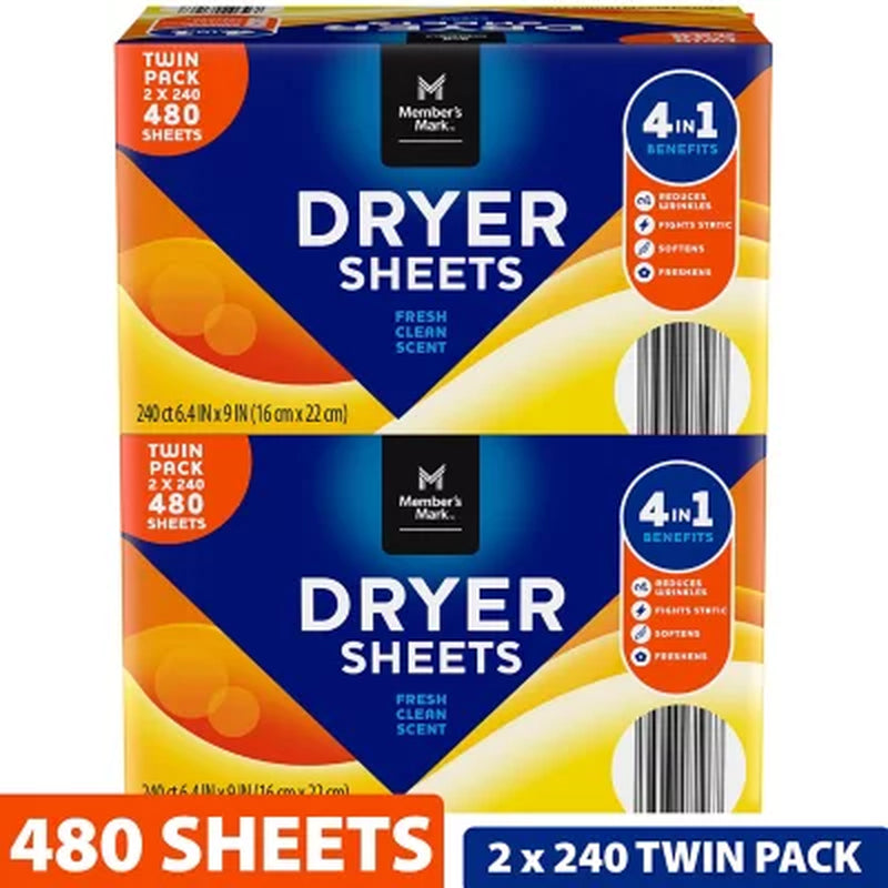 Member'S Mark Fabric Softener Dryer Sheets 480 Ct.