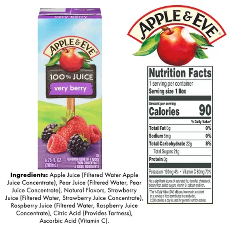 Apple & Eve 100% Juice Variety Pack, 6.75 Fl. Oz., 36 Pk.