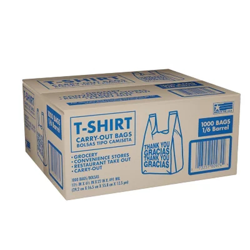 T-Shirt Carry-Out Bags, 11.5" X 6.5" X 22" 1,000 Ct.