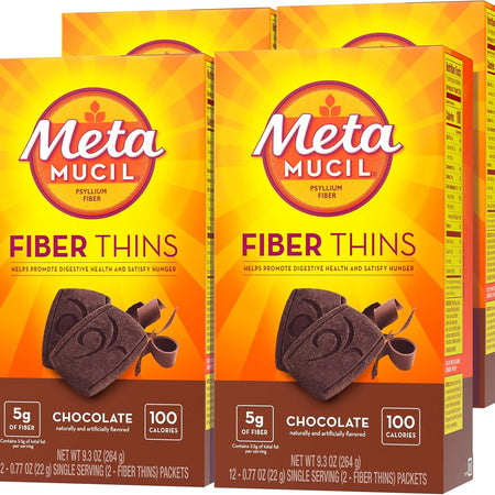 Metamucil, Fiber Thins, Daily Psyllium Husk Fiber Supplement, Chocolate Flavor, 48 Total Servings 