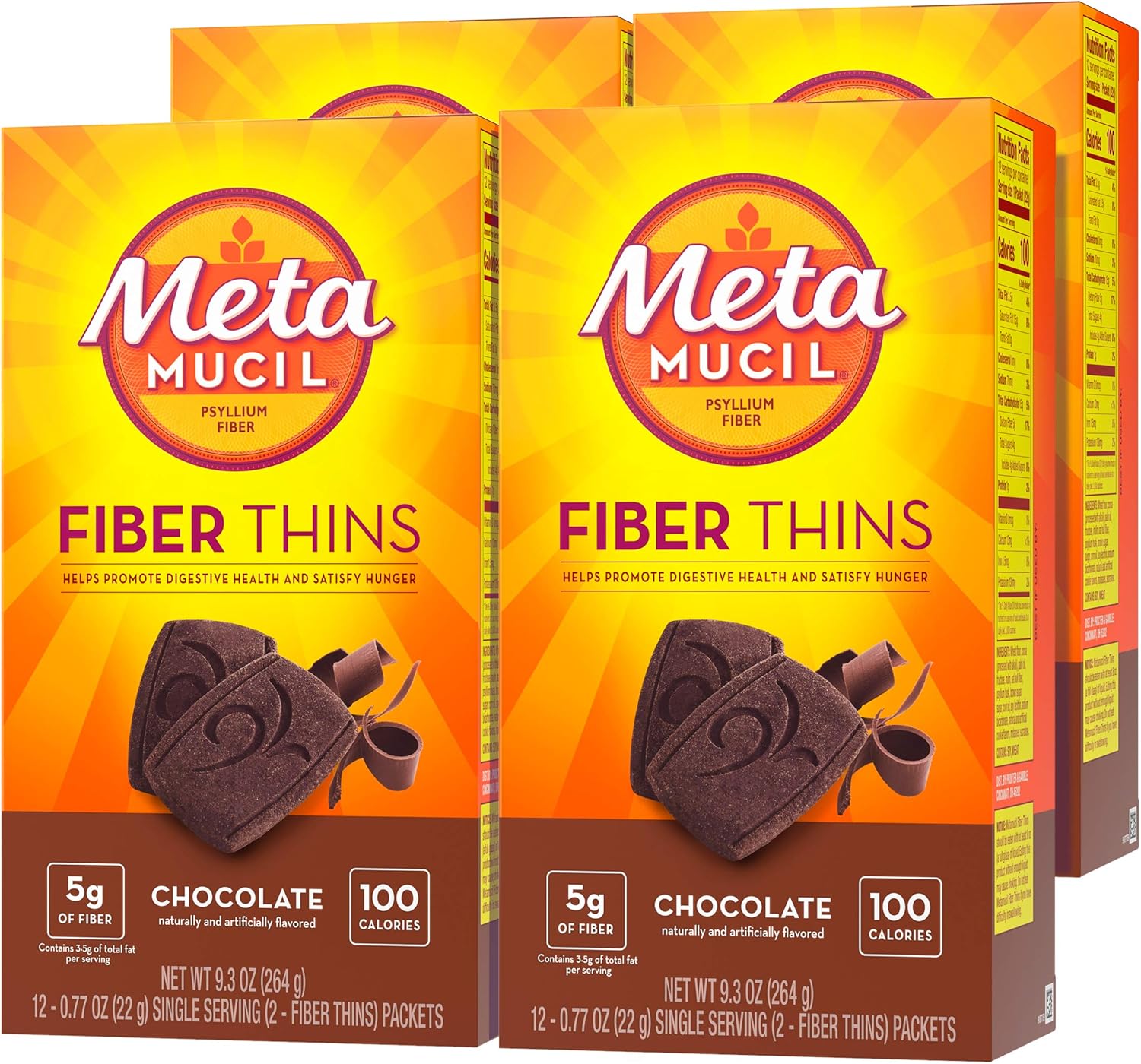 Metamucil, Fiber Thins, Daily Psyllium Husk Fiber Supplement, Chocolate Flavor, 48 Total Servings 