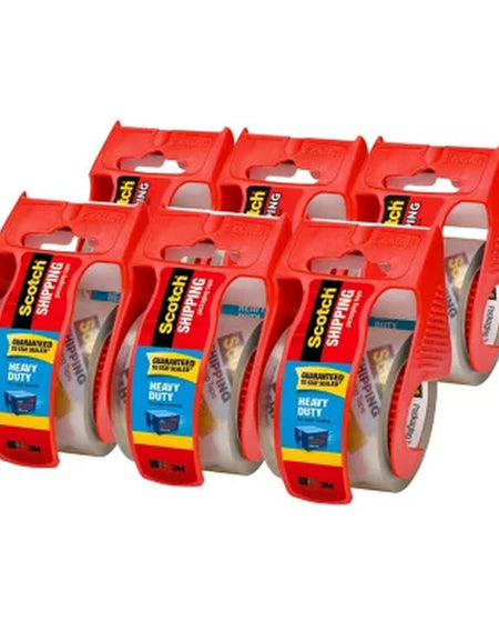 Scotch Heavy Duty Shipping Packaging Tape Dispensers, 1.88" X 27.7 Yd, 6 Pack
