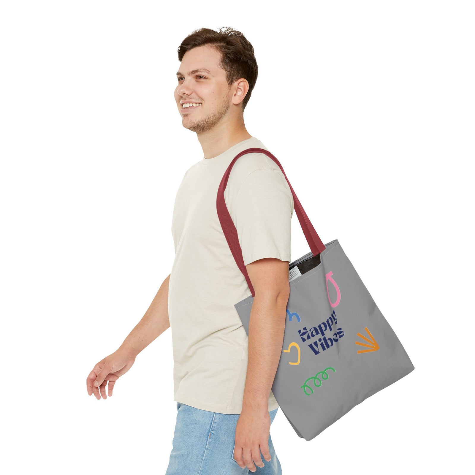 Happy Vibe Tote Bag (AOP) for any occasion