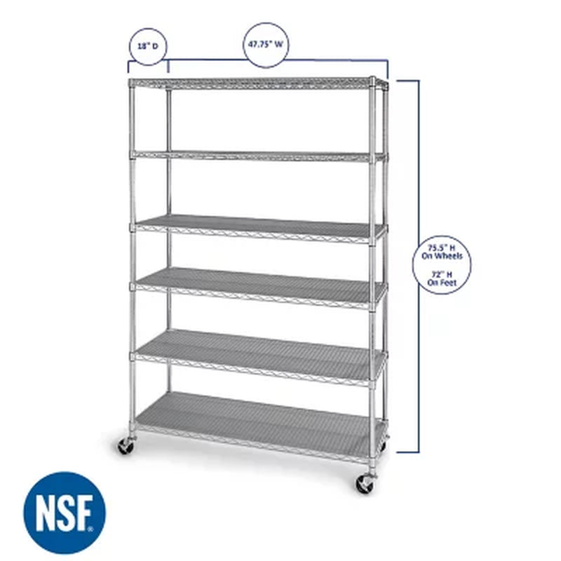 Member'S Mark 6-Tier NSF Heavy Duty Wire Shelving, 47.75" W X 18" D X 75.5" H