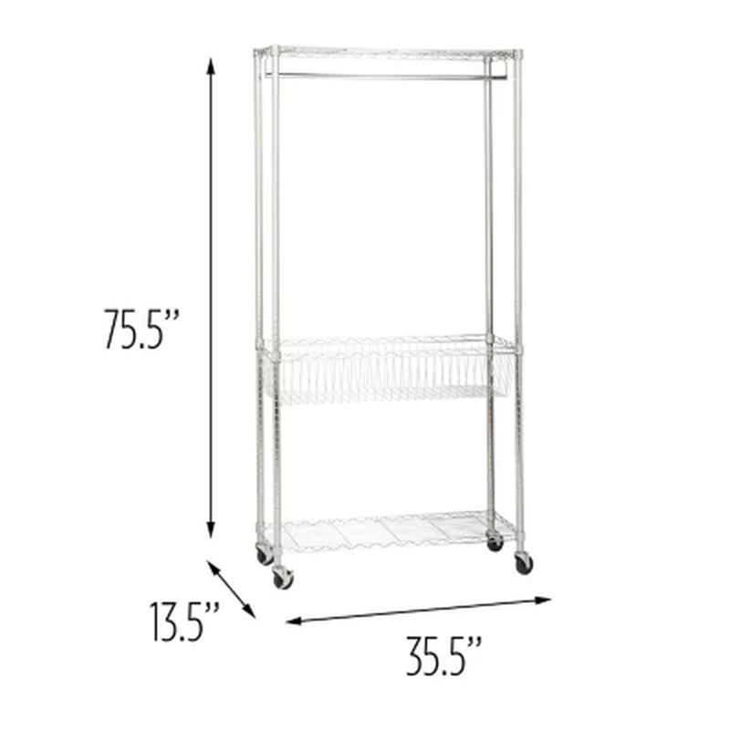 Honey-Can-Do Chrome Rolling Laundry Clothes Rack with Shelves