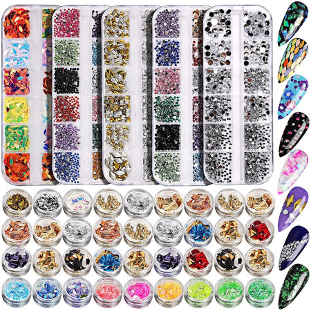 Buchona Nail Set: 41-Box Kit with Rhinestones, Gems, and Flakes for Creative Nail Art Designs – Perfect Nail Accessories