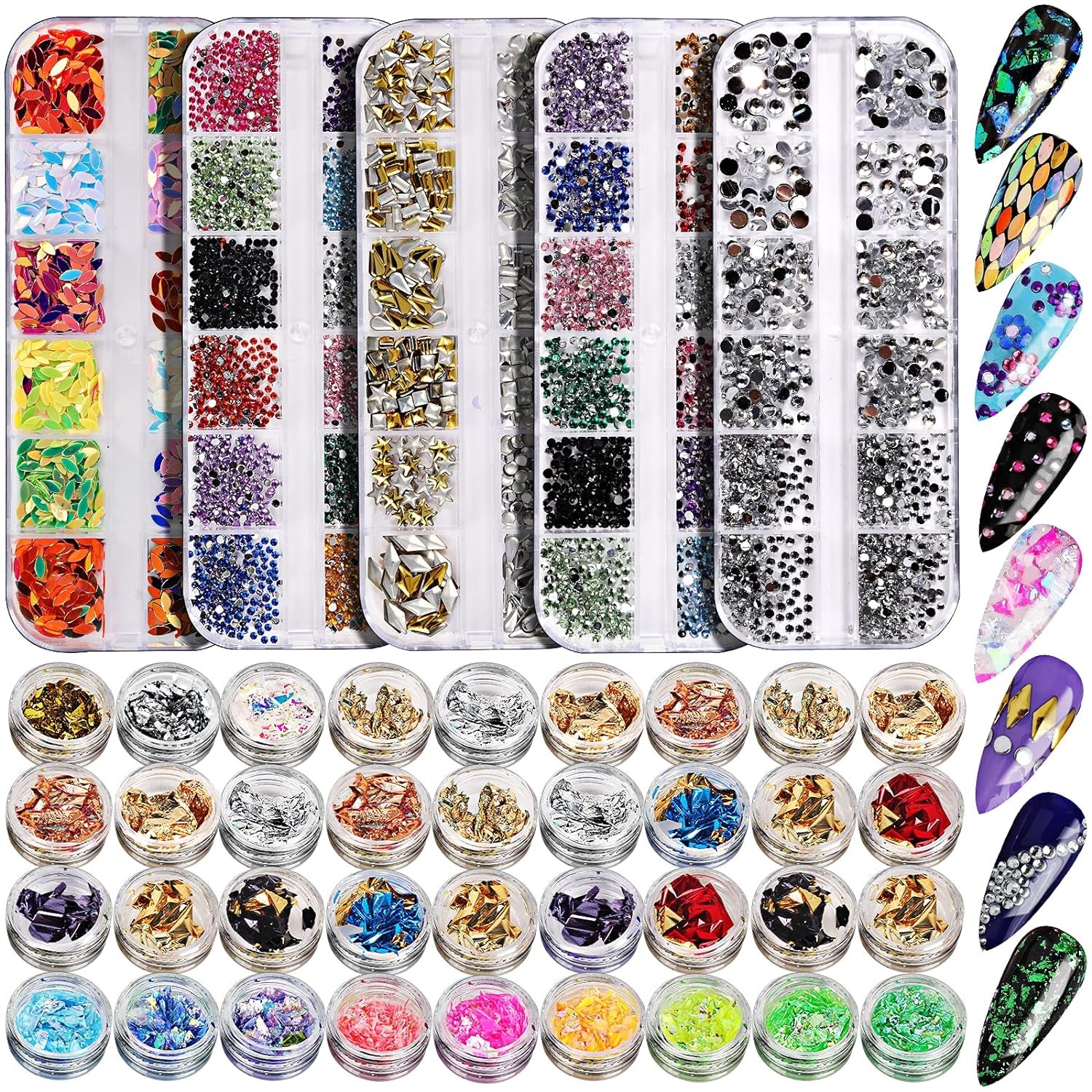 Buchona Nail Set: 41-Box Kit with Rhinestones, Gems, and Flakes for Creative Nail Art Designs – Perfect Nail Accessories