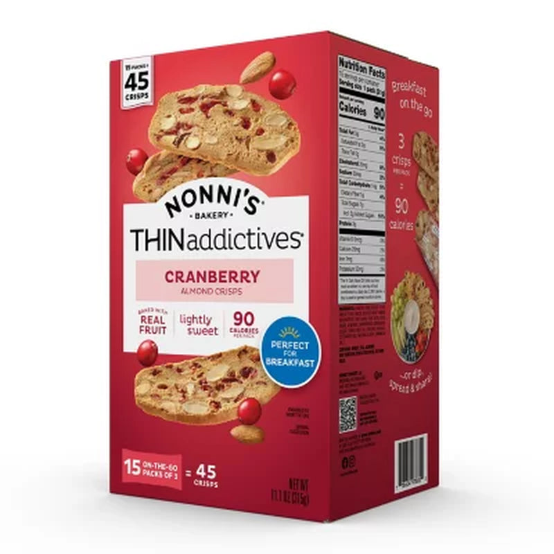 Nonni'S Thinaddictives Cranberry Almond Crisps 15 Pk.