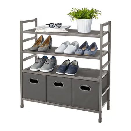 4-Tier Stackable Metal Storage Rack with Fabric Bins