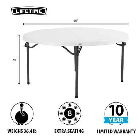 Lifetime 60" round Commercial Grade Nesting Folding Table, Choose Color