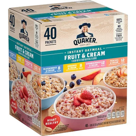 Quaker Instant Oatmeal Fruit & Cream, Variety Pack 42.3 Oz., 40 Pk.