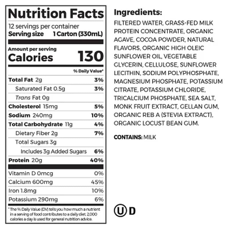 Orgain 20G Clean Protein Grass Fed Shake, Creamy Chocolate Fudge 11 Fl. Oz., 12 Pk.