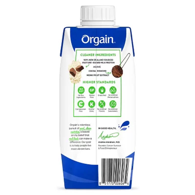 Orgain 20G Clean Protein Grass Fed Shake, Creamy Chocolate Fudge 11 Fl. Oz., 12 Pk.