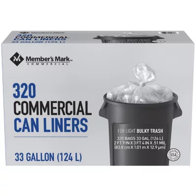 Member'S Mark 33 Gallon Commercial Trash Bags 16 Rolls of 20 Ct., Total 320 Ct.