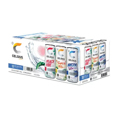 Celsius Essential Energy Sparkling Vibe Variety Pack, 12 Fl. Oz., 18 Pk.