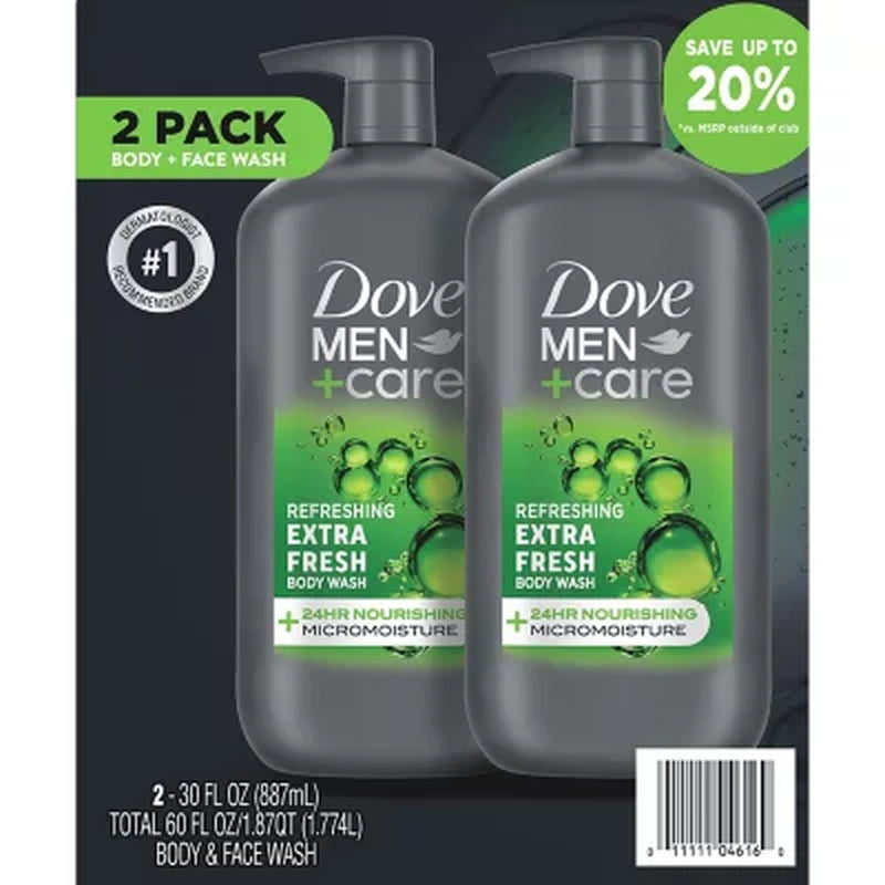 Dove Men+Care Body and Face Wash, Extra Fresh, 30 Fl. Oz., 2 Pk.