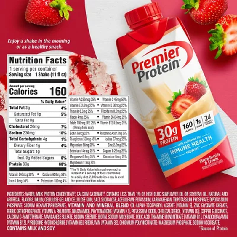 Premier Protein 30G High Protein Shake, Strawberries & Cream 11 Fl. Oz., 15 Pk.