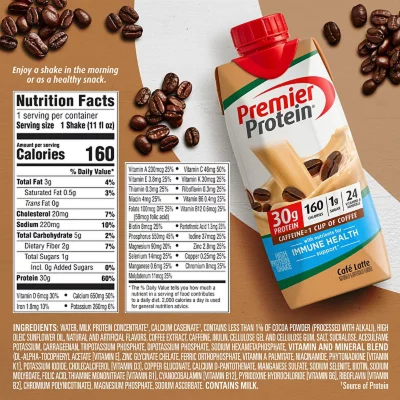 Premier Protein 30G High Protein Shake, Café Latte 11 Fl. Oz., 15 Pk.