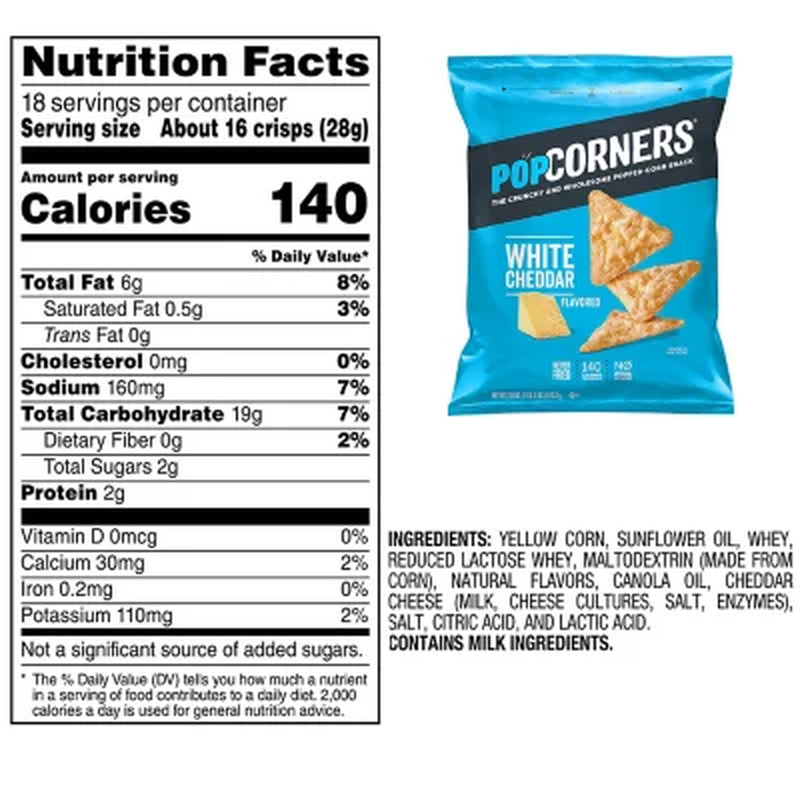 Popcorners White Cheddar Popped-Corn Snack, 18 Oz.